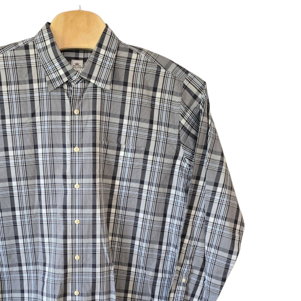 Peter Millar Mens XL Plaid Button Down Shirt 100% Cotton Blue White Long Sleeve